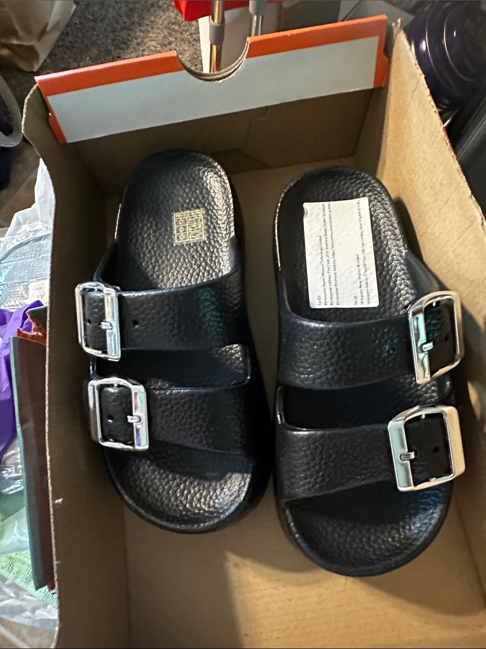 Black Double-Buckle Slide Sandals for Women